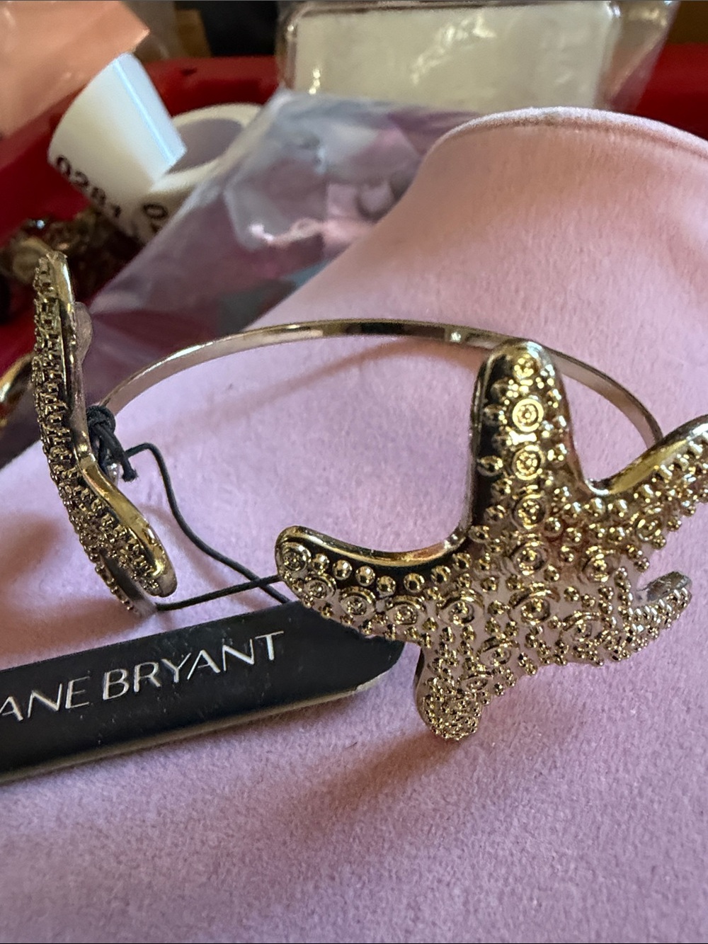 Lane Bryant Gold Tone Starfish Cuff Bracelet, 1.75” Tall Textured Detail (J0280)